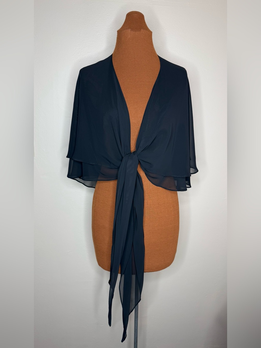 NWT MSK Sheer Chiffon Tie-Front Wrap Shrug Black One Size
